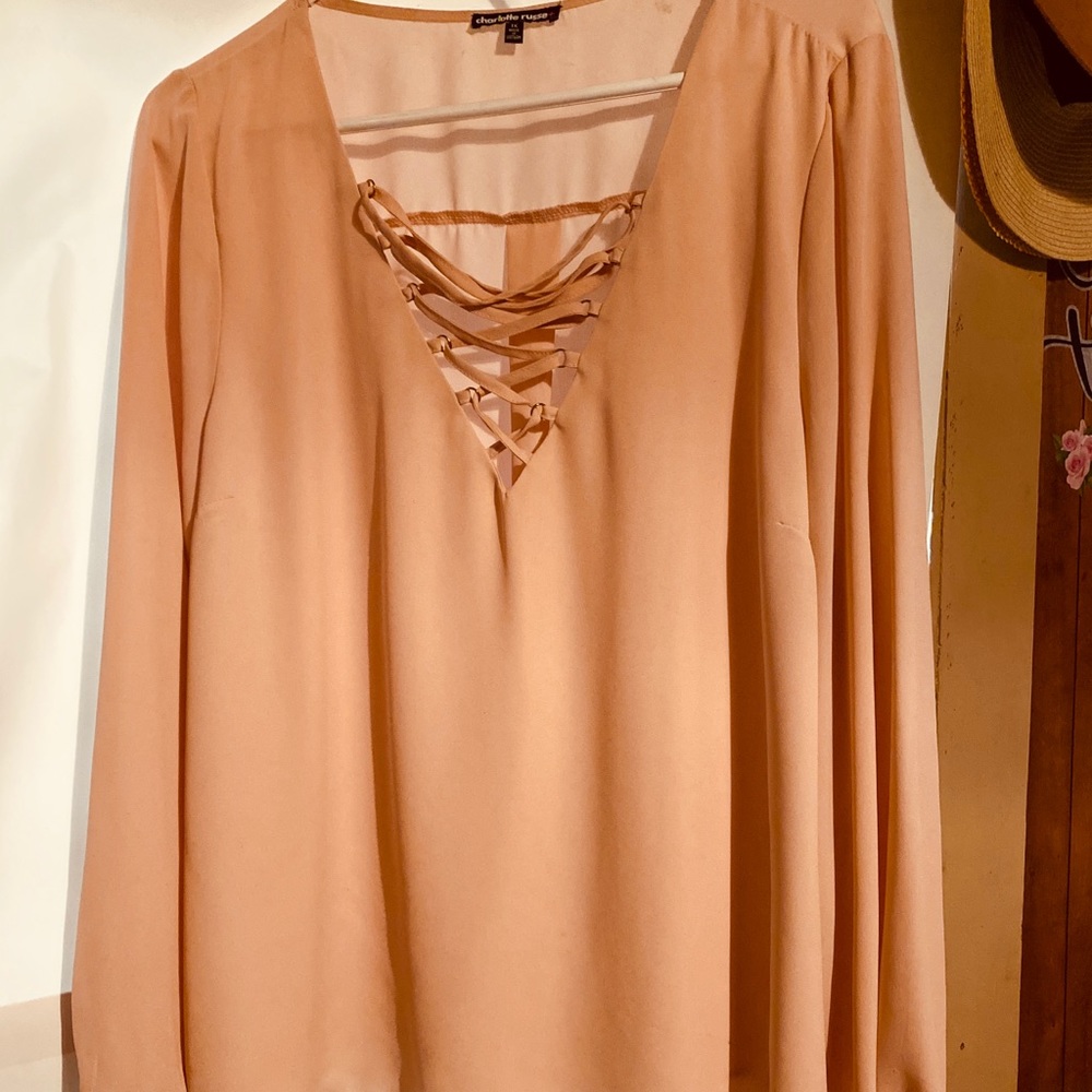 Criss cross peachy pink blouse